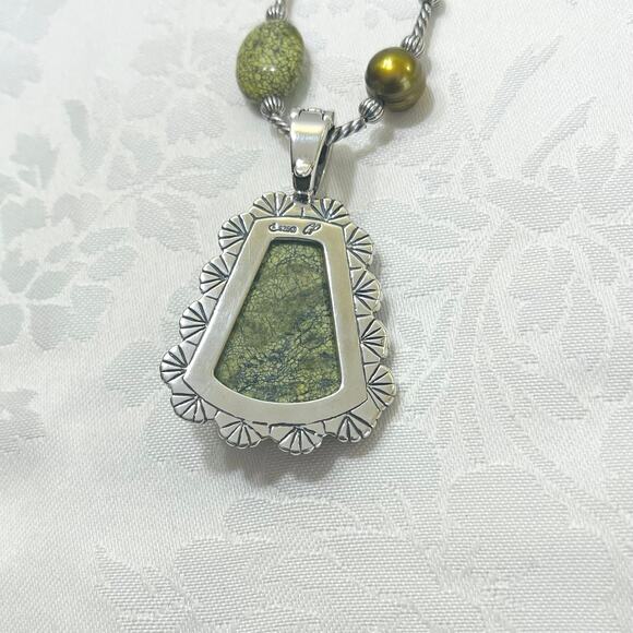 CAROLYN POLLACK Sterling Green Jaspar Pendant Necklace Bead Enhancer Silver - Picture 12 of 13